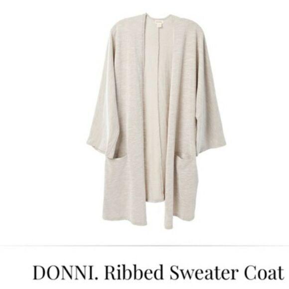 DONNI Beige One Size Cardigan Ribbed Coat Top EUC Hippie Chic Kimono - Picture 9 of 9